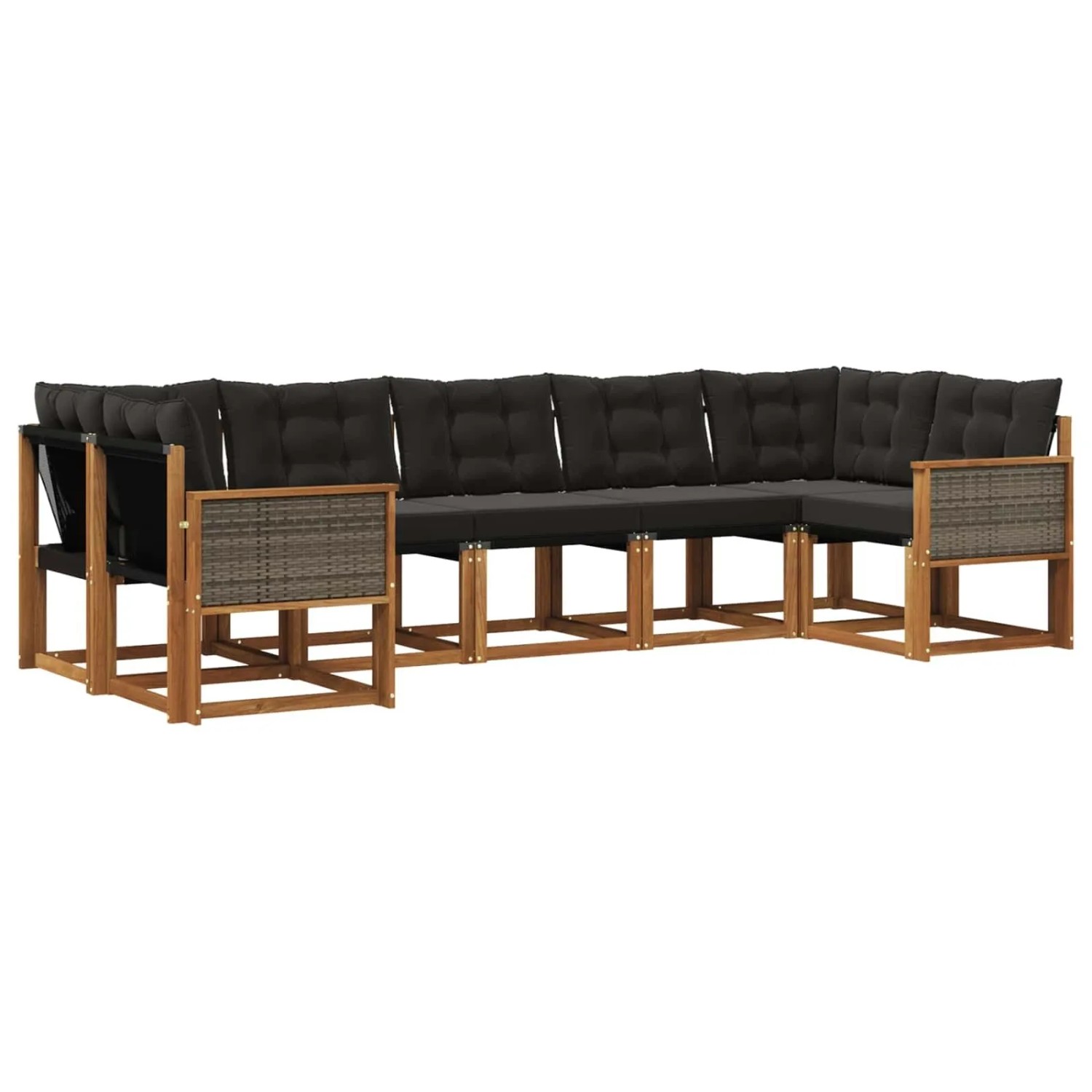 vidaXL Outdoor-Sofagarnitur mit Kissen 7 Stk Natur und Schwarz 3382188