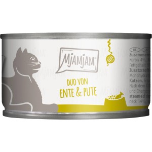 MjAMjAM Katzen-Nassfutter Duo Ente & Pute mit Kürbis, 100g Dose.