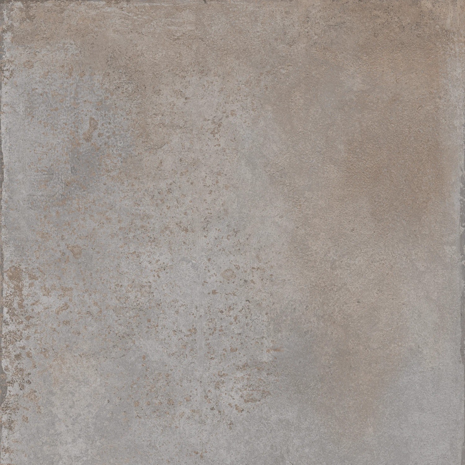Feinsteinzeug Terrassenplatte Rust Grau, 60x60 cm, matte Oberfläche.
