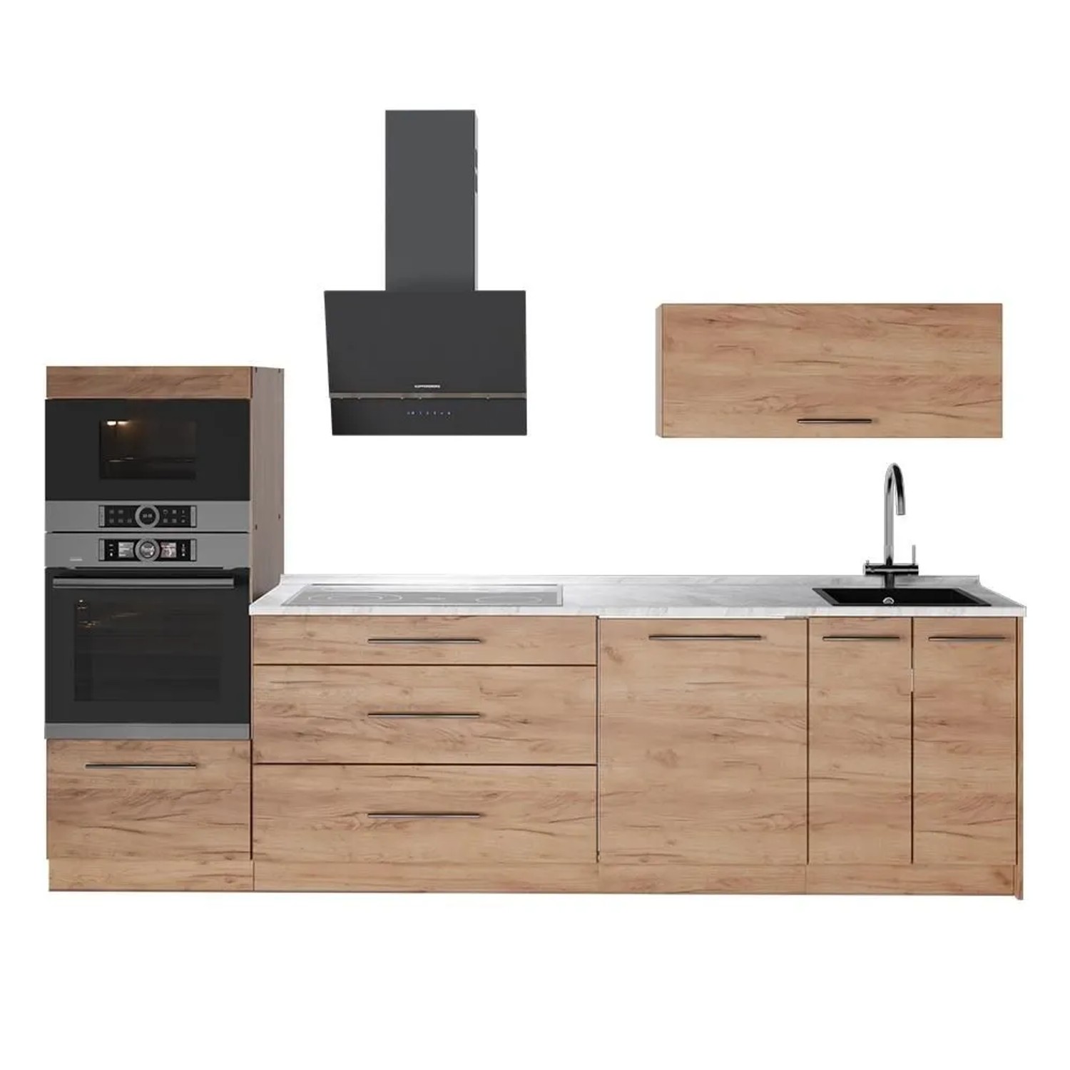 Vicco Küchenzeile Fame-Line Goldkraft Eiche/Goldkraft Eiche 280 x 154 Arbeitsplatte Marmor Art Nr 69636
