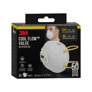 3M Atemschutzmaske FFP1 mit Cool Flow Ventil, 3er-Pack. Staubmaske, weiß.
