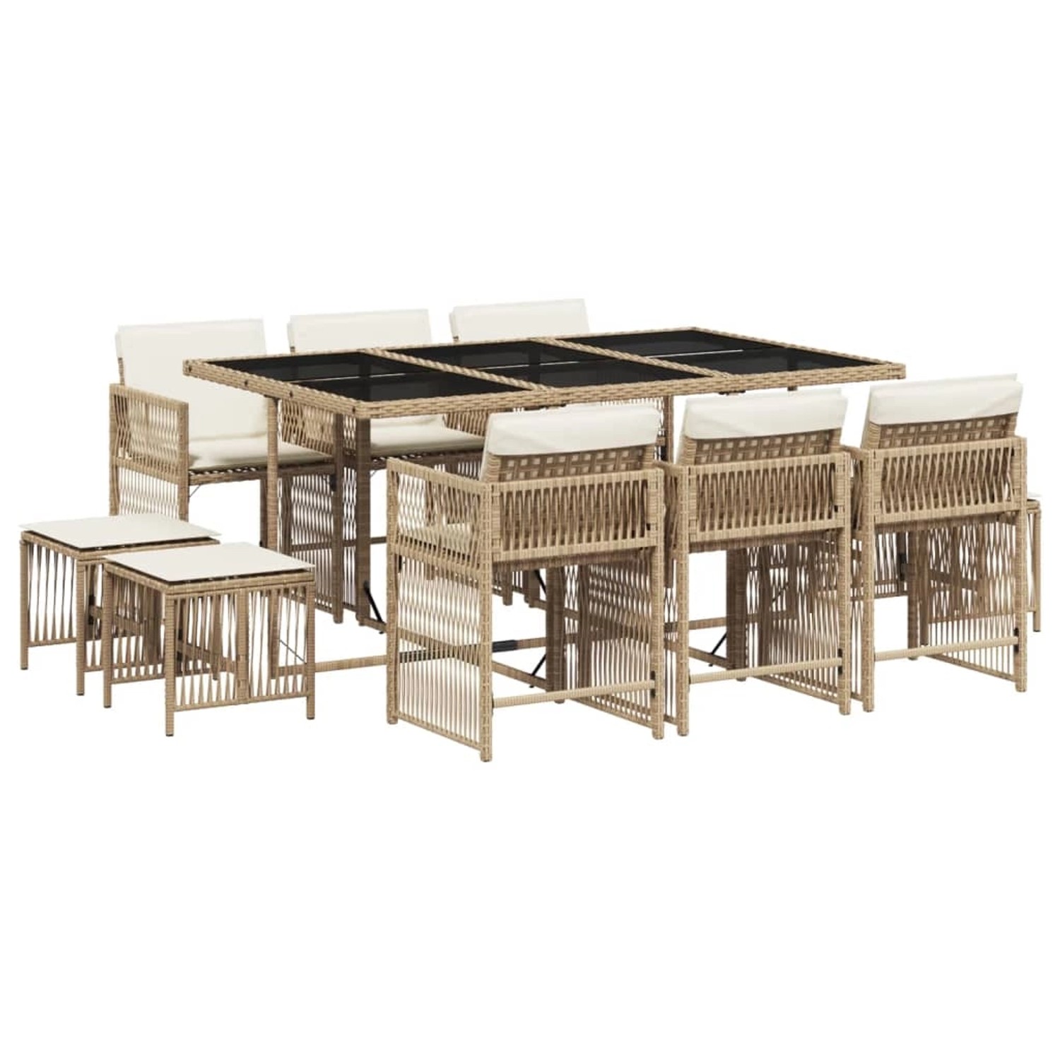 vidaXL 11-Tlg Garten-Essgruppe mit Kissen Beige Poly Rattan 3211690