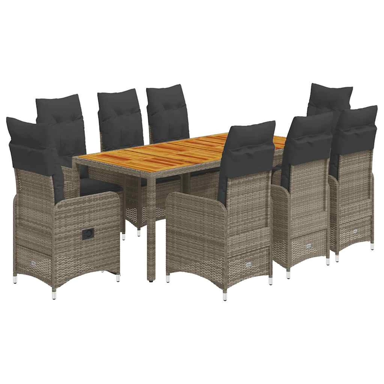 vidaXL 9-Tlg Garten-Bistro-Set mit Kissen Grau Poly Rattan 3277027
