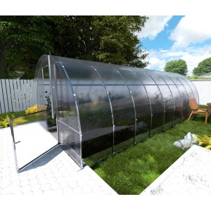 Klasika Gewächshaus Easy, 18m², mit Polycarbonat. Robustes Tunnelgewächshaus mit offener Tür.