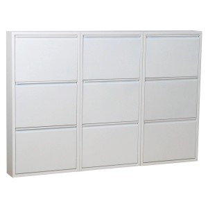 Weißer ebuy24 Pisa Schuhschrank mit 9 Klappen aus Metall, fertig montiert.