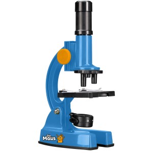 Blaues DieMaus Kindermikroskop-Set im Koffer, 48-teilig, für junge Forscher.