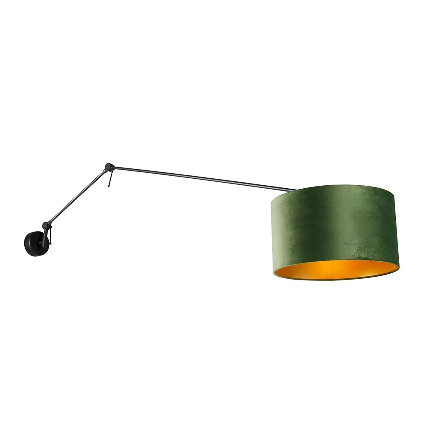 QAZQA Wandleuchte Schwarz mit Veloursschirm Grün 35 cm Verstellbar Blitz
