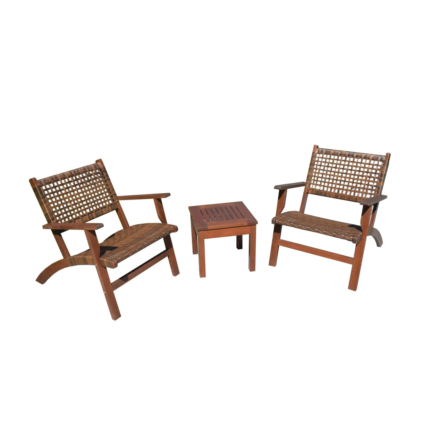 DELUKE Balkonmöbel-Set AMIRA Eukalyptus Dunkelbraun Flach Gartenmöbel-Set Garten-Sitzgruppe Essgruppe Balkon-Set