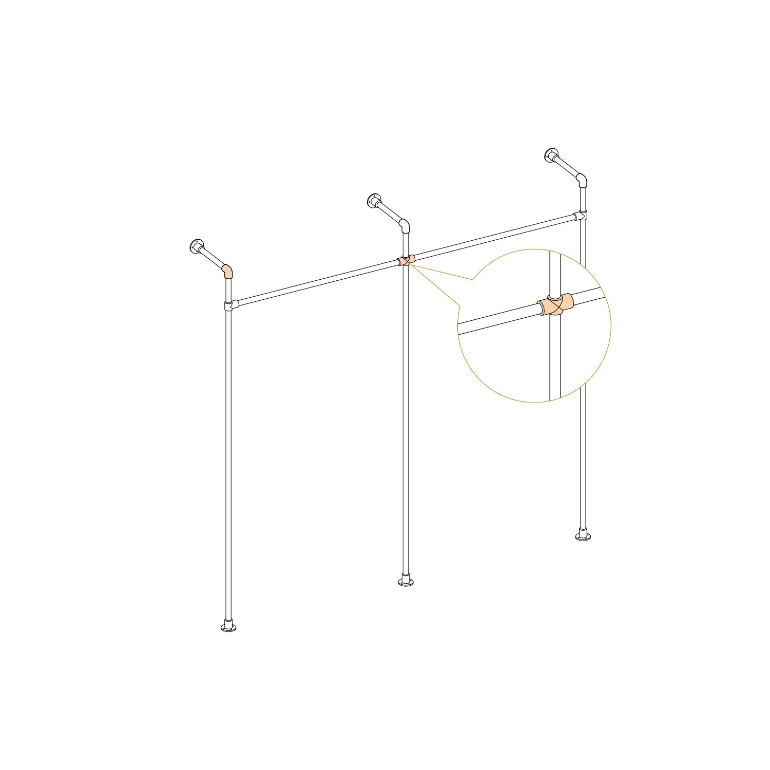Kreuzstück für Stahlrohr Möbelbau, silber verzinkt, Ø 2,7cm. DIY Möbel im Industrial Look.
