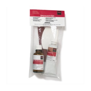 HARO Spezialkitt Buche Set: Kitt, Lack, Spachtel und Schleifpapier für Laminat und Parkett.