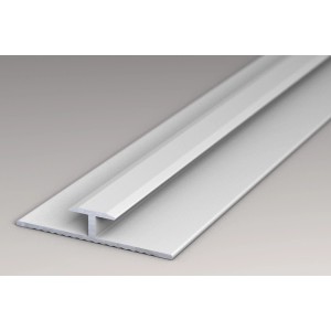 Silbernes Kronoflooring Verbindungsprofil Rock the Wall aus Aluminium, 265 cm lang.