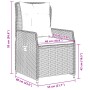 Skizze eines schwarzen Gartenstuhls aus Polyrattan mit Kissen, Teil einer 5-tlg. Essgruppe von vidaXL.