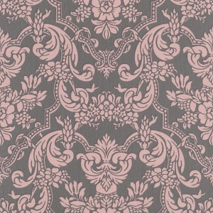 Rasch Vliestapete Trianon XIII, Ornament in Rose-Taupe auf grauem Grund.