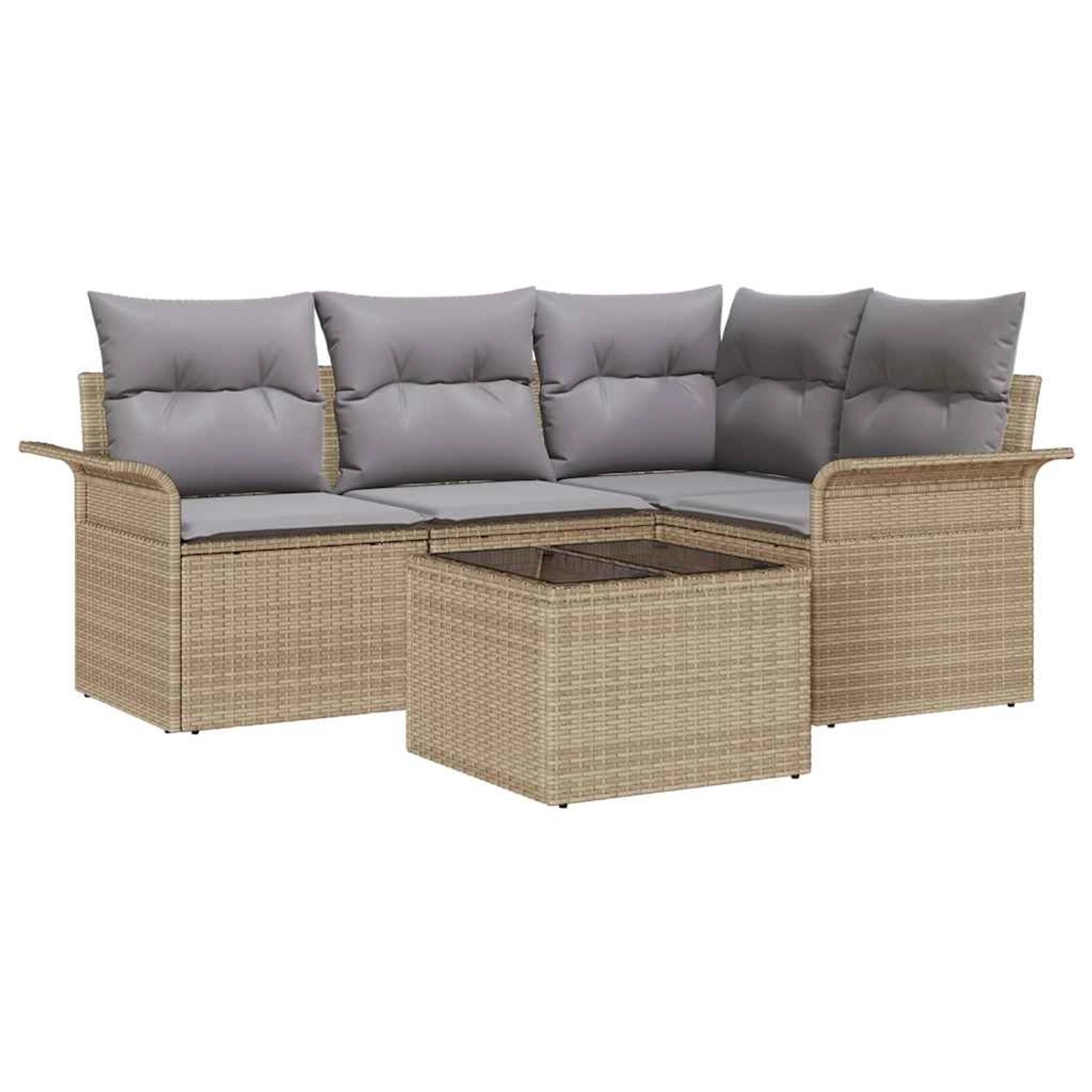 vidaXL Garten-Sofa-Set mit Kissen 5-Tlg Beige Poly Rattan 3345350 günstig online kaufen