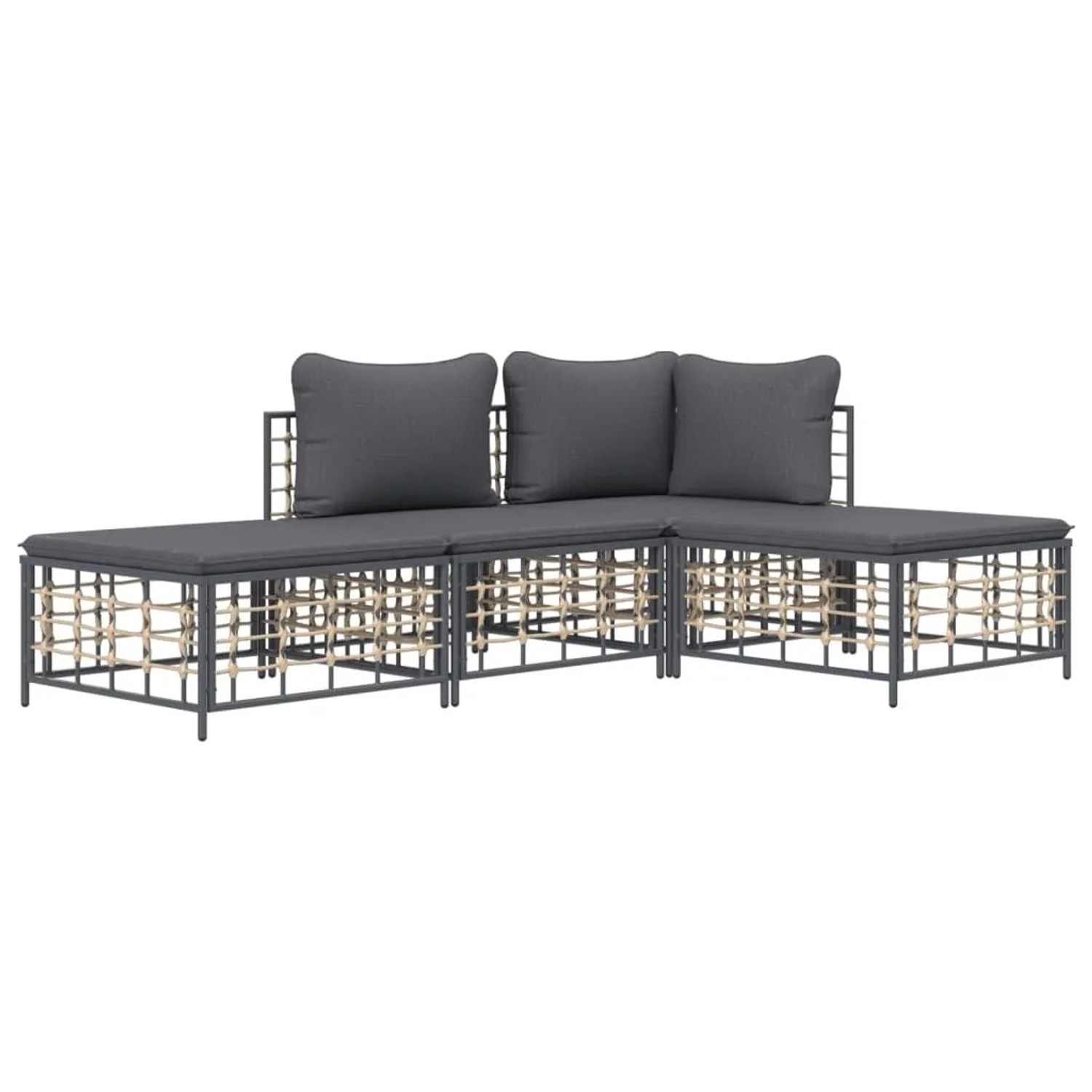 vidaXL 4-Tlg Garten-Lounge-Set mit Kissen Anthrazit Poly Rattan 3186727