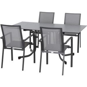 Siena Garden Dining-Set Velia, 5-teilig: 4 Sessel, 1 Klapptisch, anthrazitfarbenes Aluminiumgestell, Ranotex-Gewebe.