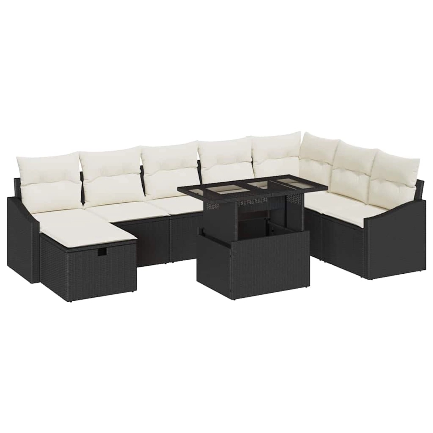 vidaXL Garten-Sofa-Set Höhenverstellbar 9-Tlg Schwarz Poly Rattan 3361186 günstig online kaufen