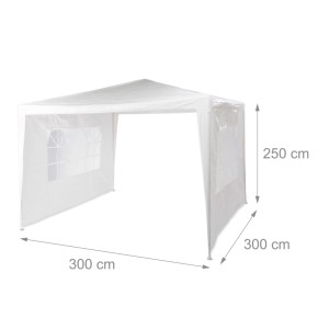 Relaxdays Pavillon Metall Weiß Wasserabweisend mit 2 Seitenteilen 3 x 3 m 6,8 kg