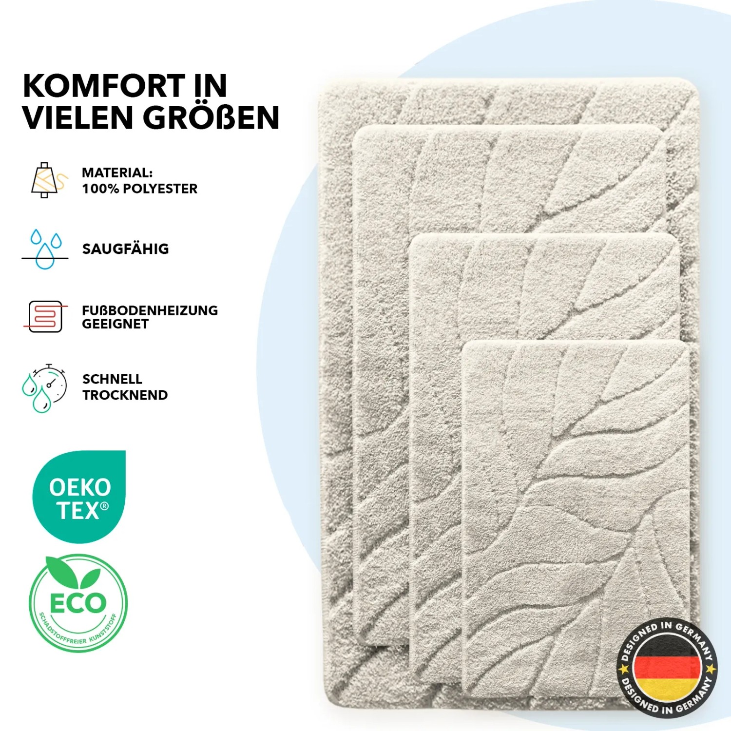 Karat Badematten Maris in Ivory mit Blattmuster, verschiedene Größen.