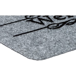 Graue Ripsmatte "Flocky Welcome" 40x60 cm für den Innenbereich, mit rutschhemmender Rückseite.