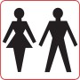 Schwarzer WC-Aufkleber mit stilisierter Darstellung von Mann und Frau für Toilettentüren.