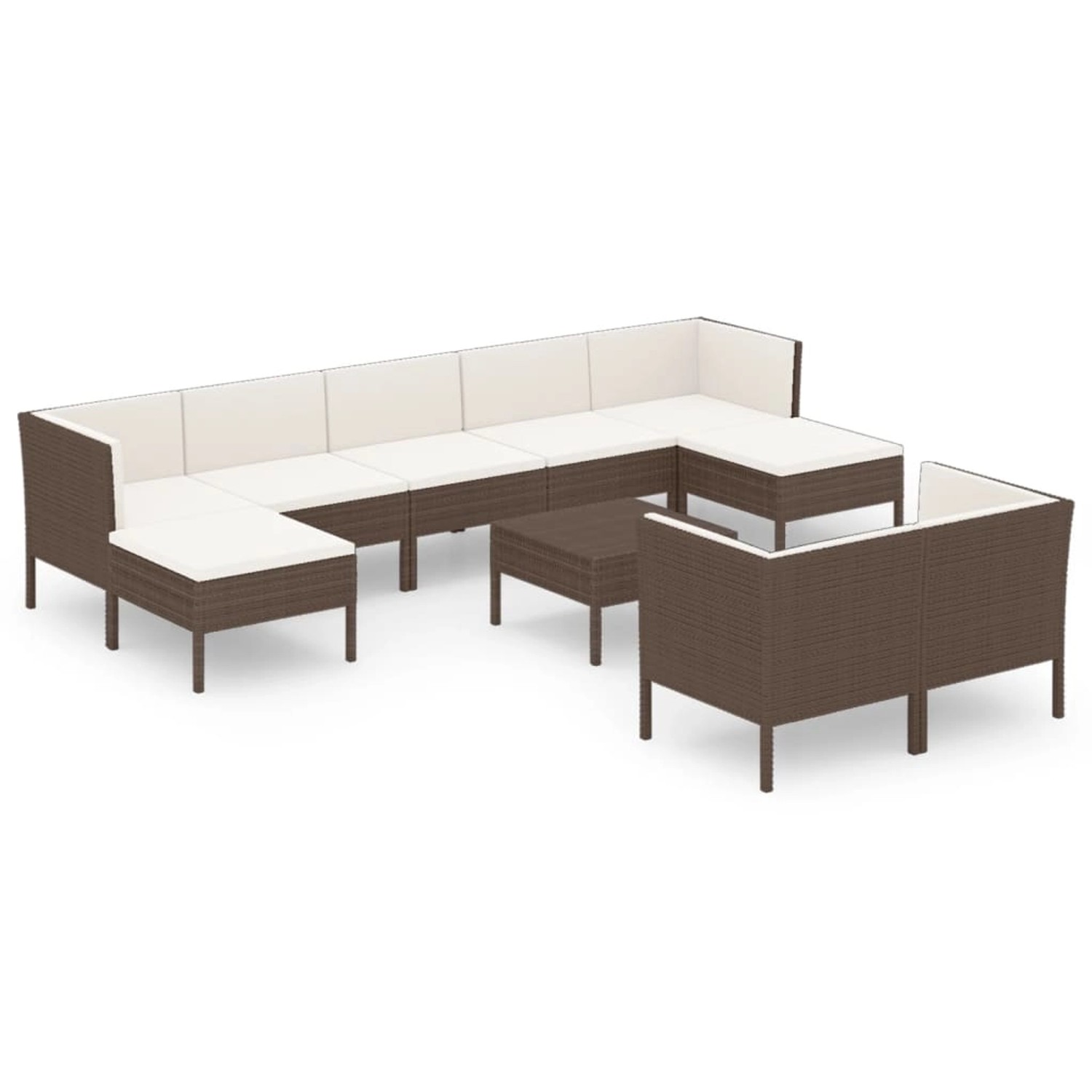 vidaXL 10-tlg Garten-Lounge-Set mit Auflagen Poly Rattan Braun Modell 11