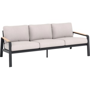 Lounge-Bank des 4-tlg. Lounge-Sets Branford mit anthrazitfarbenem Alu-Stahl-Gestell und beigen Kissen.