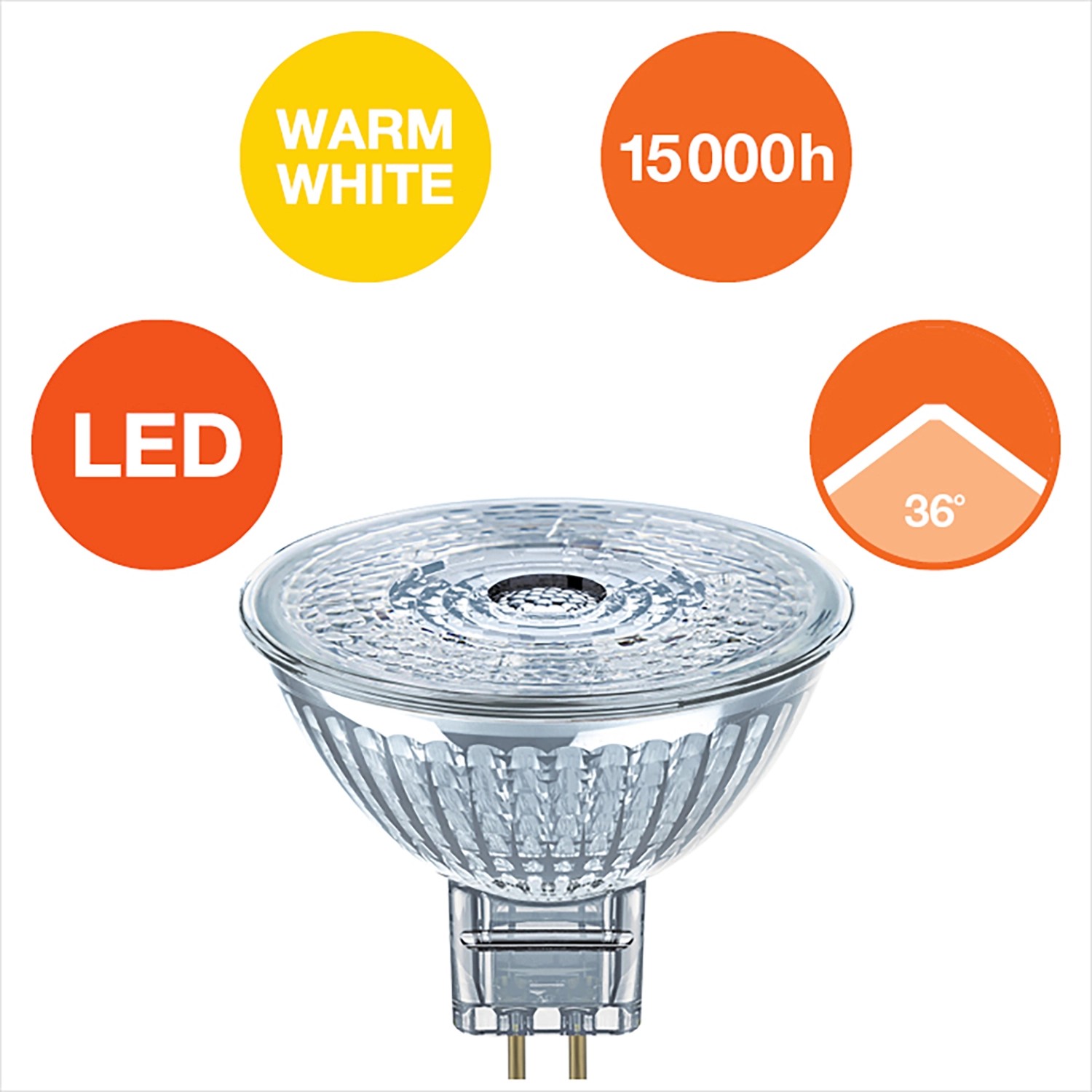 Osram GU5.3 LED Leuchtmittel, 3,8W, warmweiß, mit 15.000 Stunden Lebensdauer.