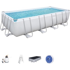 Bestway Stahlrahmenpool-Set Power Steel, 549x274x122 cm, rechteckig, mit Sandfilteranlage, Leiter und Abdeckung.