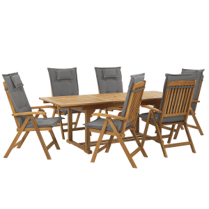 Beliani Gartentisch Set JAVA Heller Holzfarbton Grau 90x220x105