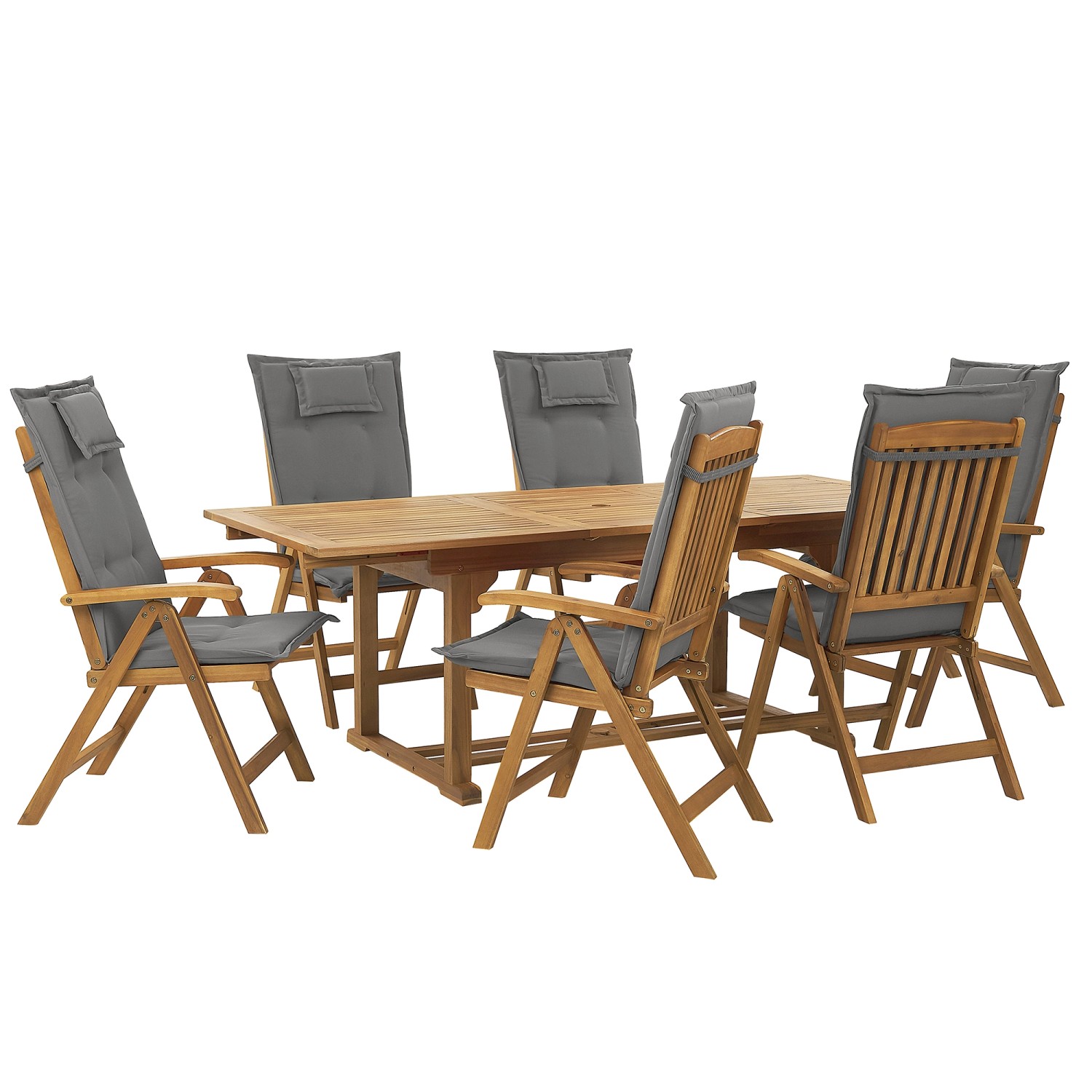 Beliani Gartentisch Set JAVA Heller Holzfarbton Grau 90x220x105 günstig online kaufen