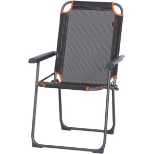 Anthrazitfarbener Siena Garden Campingstuhl Comfort mit Armlehnen und orangefarbenen Akzenten.