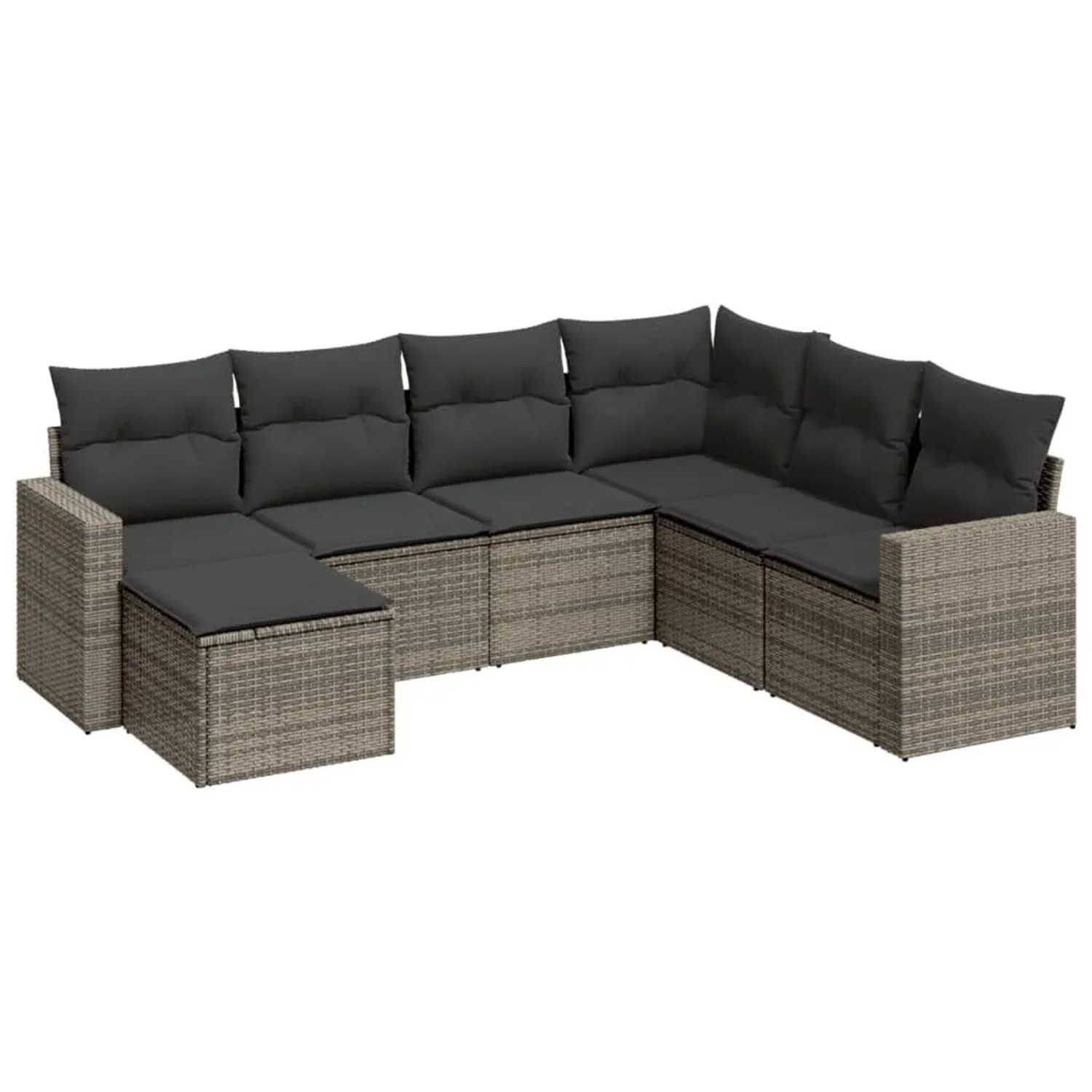 vidaXL 7-Tlg Garten-Sofagarnitur mit Kissen Grau Poly Rattan 3251637