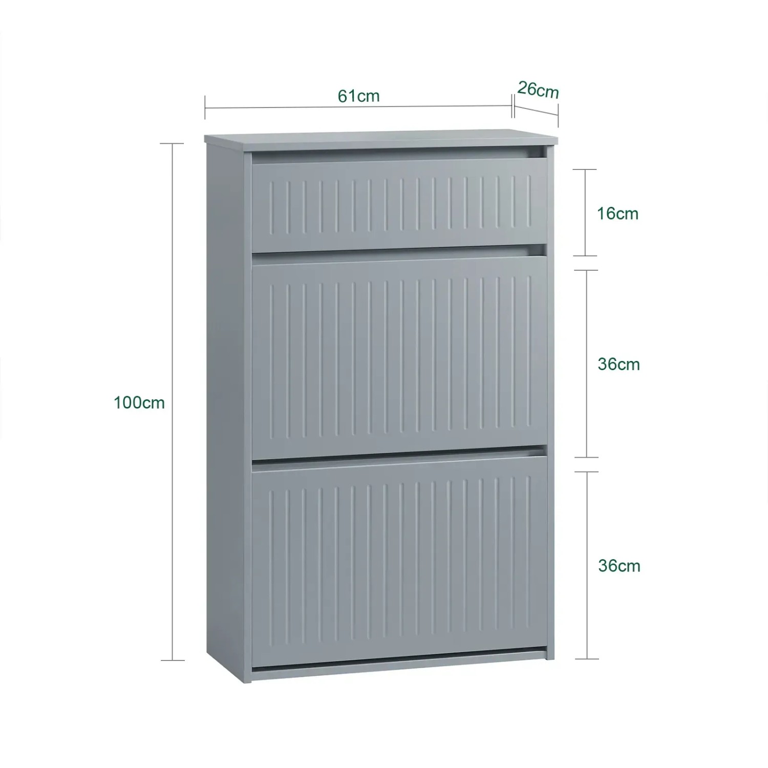 Hellgrauer SoBuy Schuhschrank 61x100x26cm mit 1 Schublade und 2 Klappen. Schmaler Schuhkipper für den Flur.