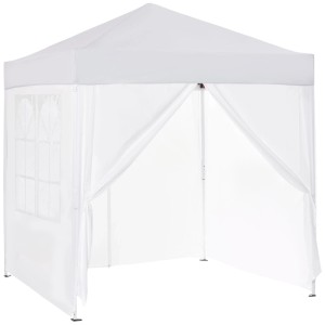 Furnicato Faltpavillon Bierzelt 2x2m Weiß Mit 4 Seitenwänden Und 2 Fenstern