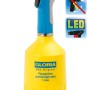 Gloria AutoPump Mini Feinsprüher, 1 l, gelber Behälter, blaue Sprühpistole mit LED-Leuchte.