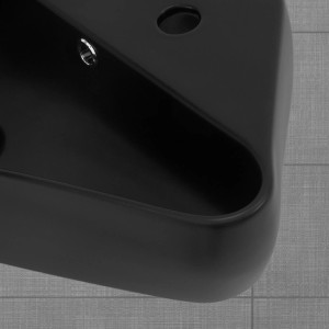 Eckiges, matt schwarzes ML-Design Handwaschbecken aus Keramik, Hahnloch rechts.