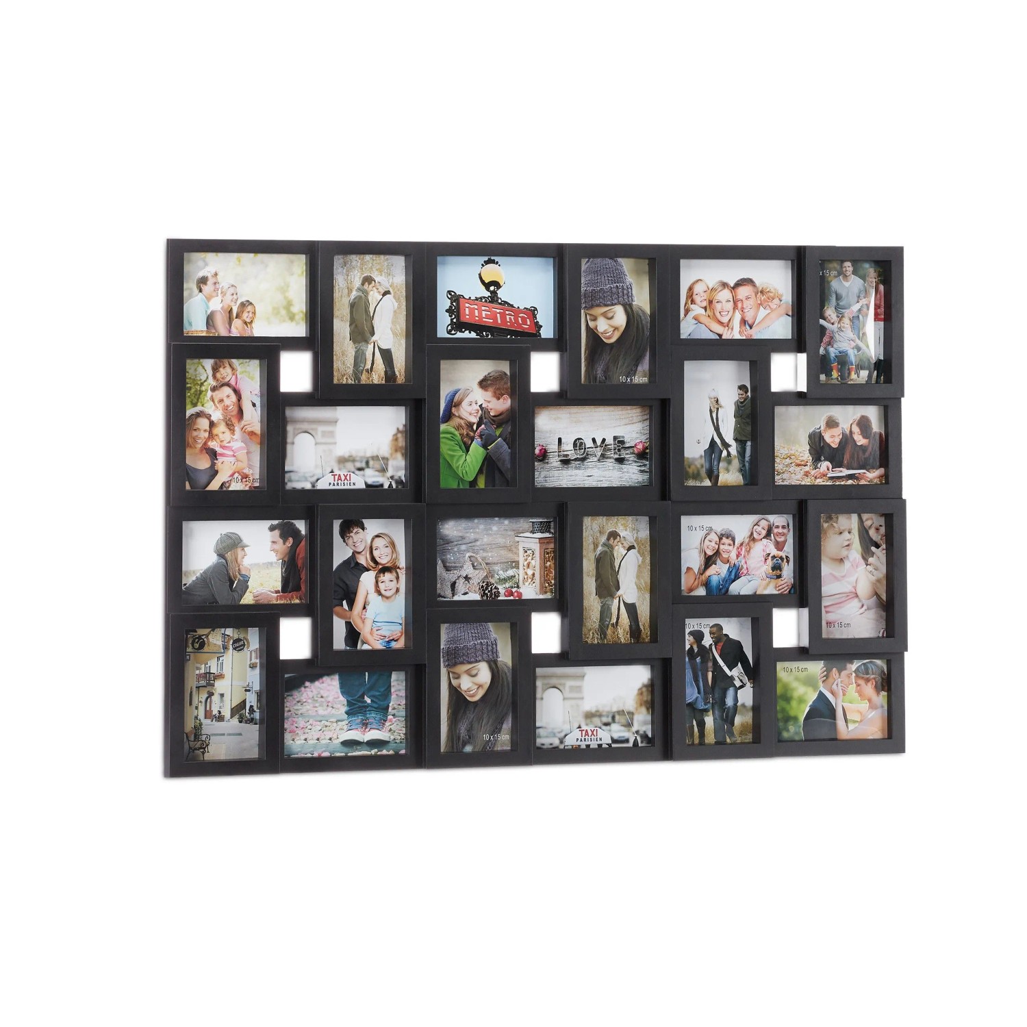Relaxdays Bilderrahmen Collage Kunststoff Schwarz 24 Bilder 57 cm x 86 cm x 3 cm 1,7 kg