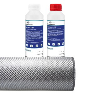 DD Composite GFK Epoxidharz Set: Harz, Härter und 1m² Alu-Silber Gewebe (Köper).