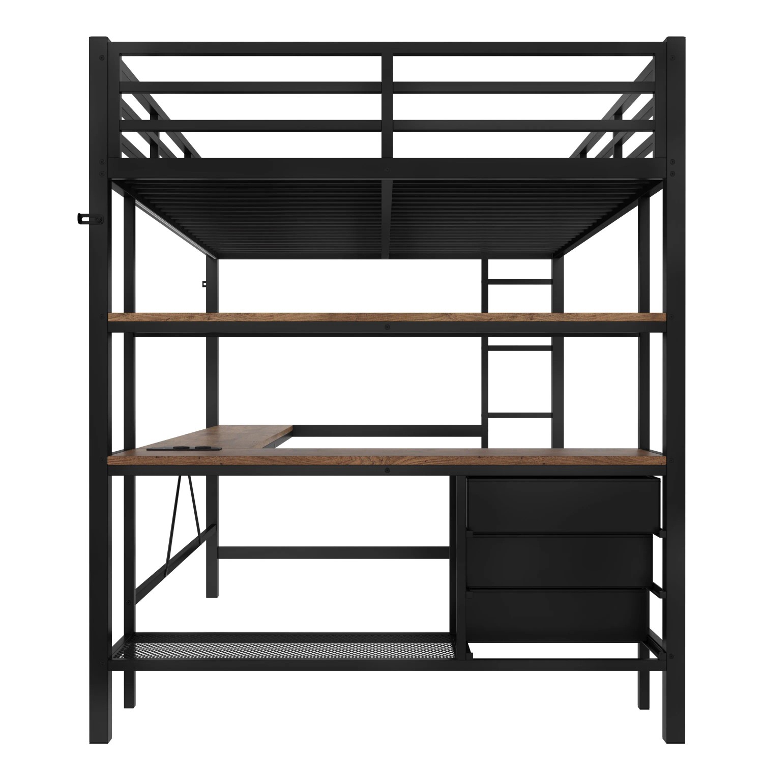 okwish Hochbett 140x200cm mit Schreibtisch und LED Beleuchtung Kinderzimmer Schwarz ohne Matratze