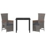 Graue 3-tlg. vidaXL Garten Essgruppe aus Polyrattan mit Tisch und Stühlen.