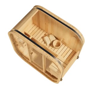 FinnTherm Innensauna Ellipso M: Holzsauna mit Glasfront, Liege und Zubehör für bis zu 3 Personen.