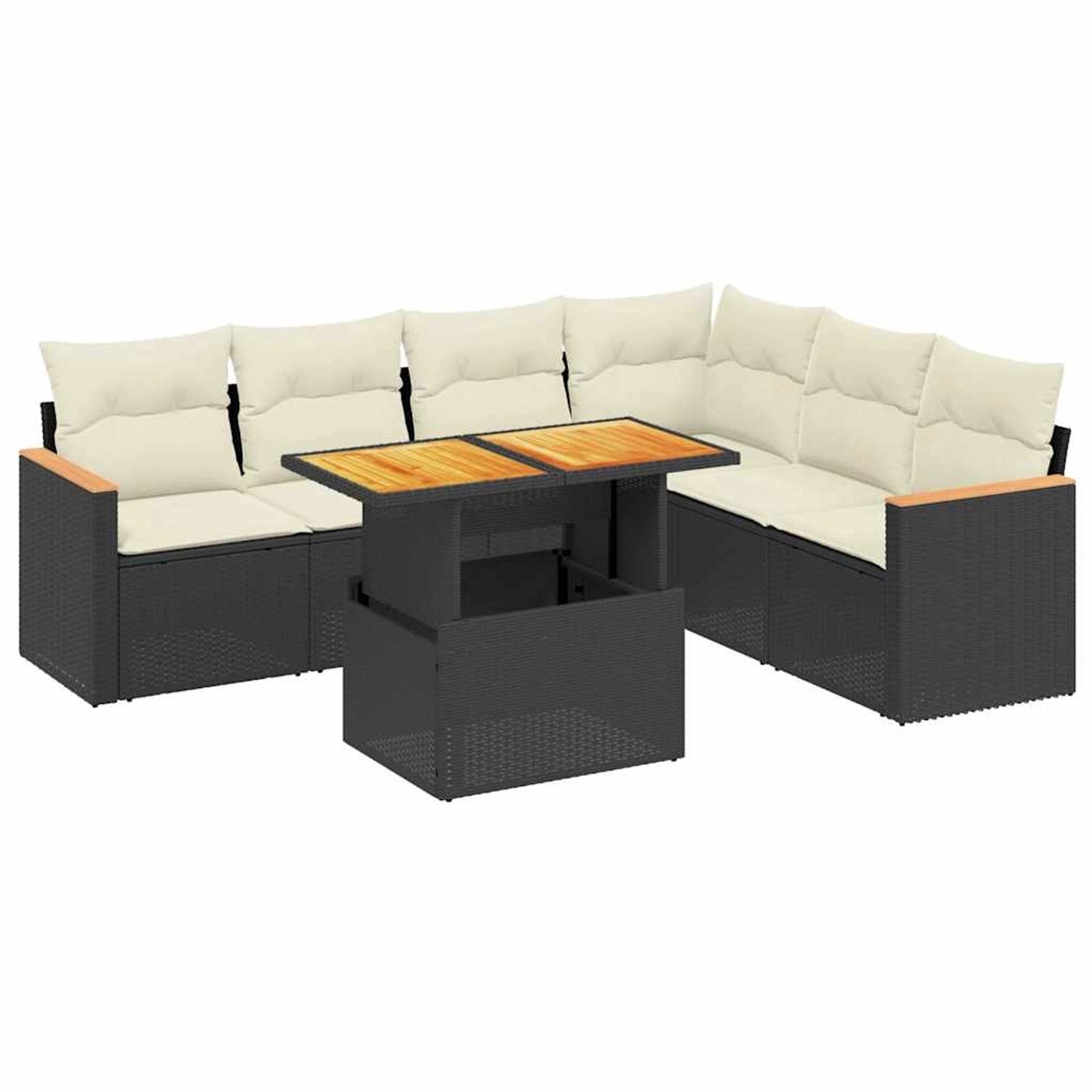 vidaXL 7-Tlg Garten-Sofagarnitur mit Kissen Schwarz Poly Rattan 3273093 günstig online kaufen