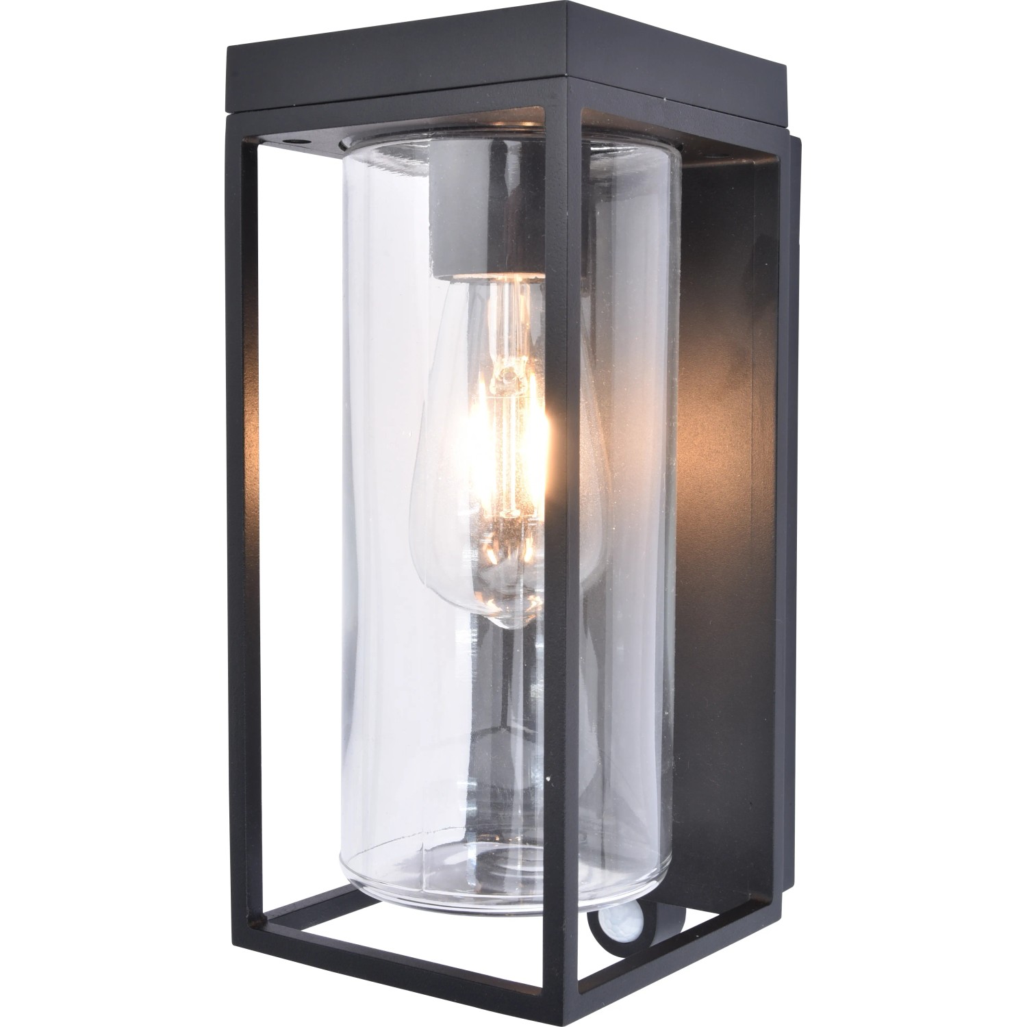 Moderne, eckige Lutec Solar-Wandleuchte Flair in Schwarz Matt mit Bewegungsmelder.