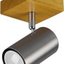 Trio Strahler Marley, 1-flammig, Nickel matt mit Holzsockel. Deckenspot für Wohn- und Schlafzimmer.