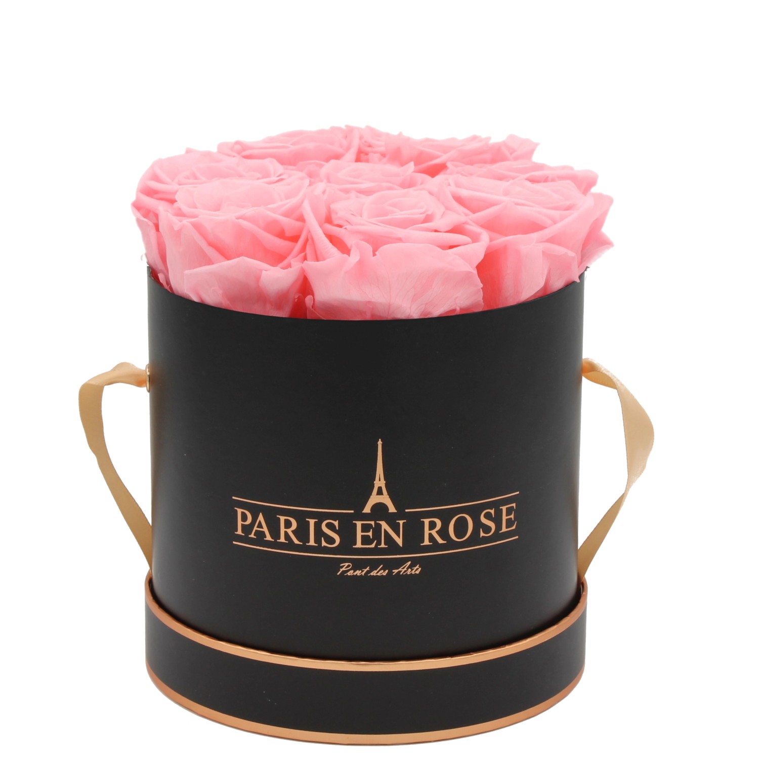 Rosenbox Ø 14,5 cm Schwarz-Roségold mit 9 Rosa Rosen günstig online kaufen