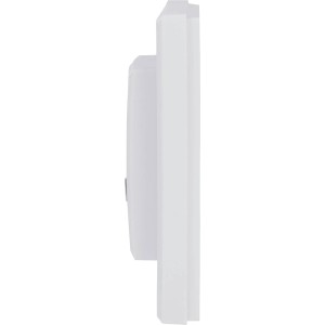 Weißer Homematic IP Bewegungsmelder für 55er Rahmen, seitlich. Smart Home Sensor für Innenräume.