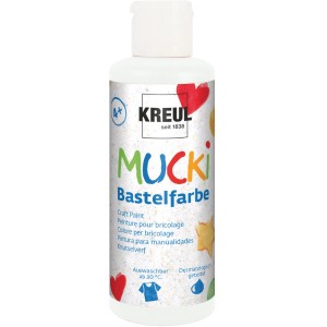 Mucki Bastelfarbe Weiß, 80ml Flasche, ideal für Kinder zum Malen und Basteln.