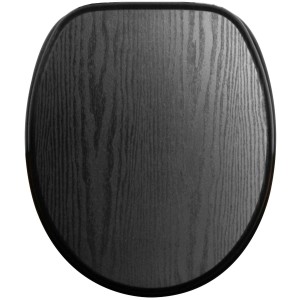 SANILO WC-Sitz Black Wood: Toilettendeckel aus Holz in Schwarz mit Holzmaserung.