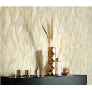 Erismann Vliestapete Guido Maria Kretschmer Blattmuster Creme im Wohnraum.